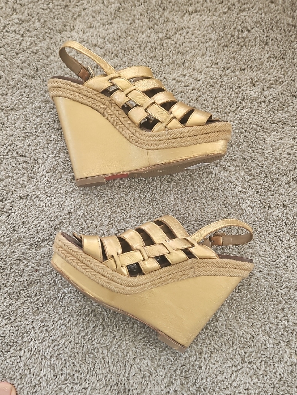 Christian Louboutin Gold Gladiator Wedge Summer Heels Sandals 6.5